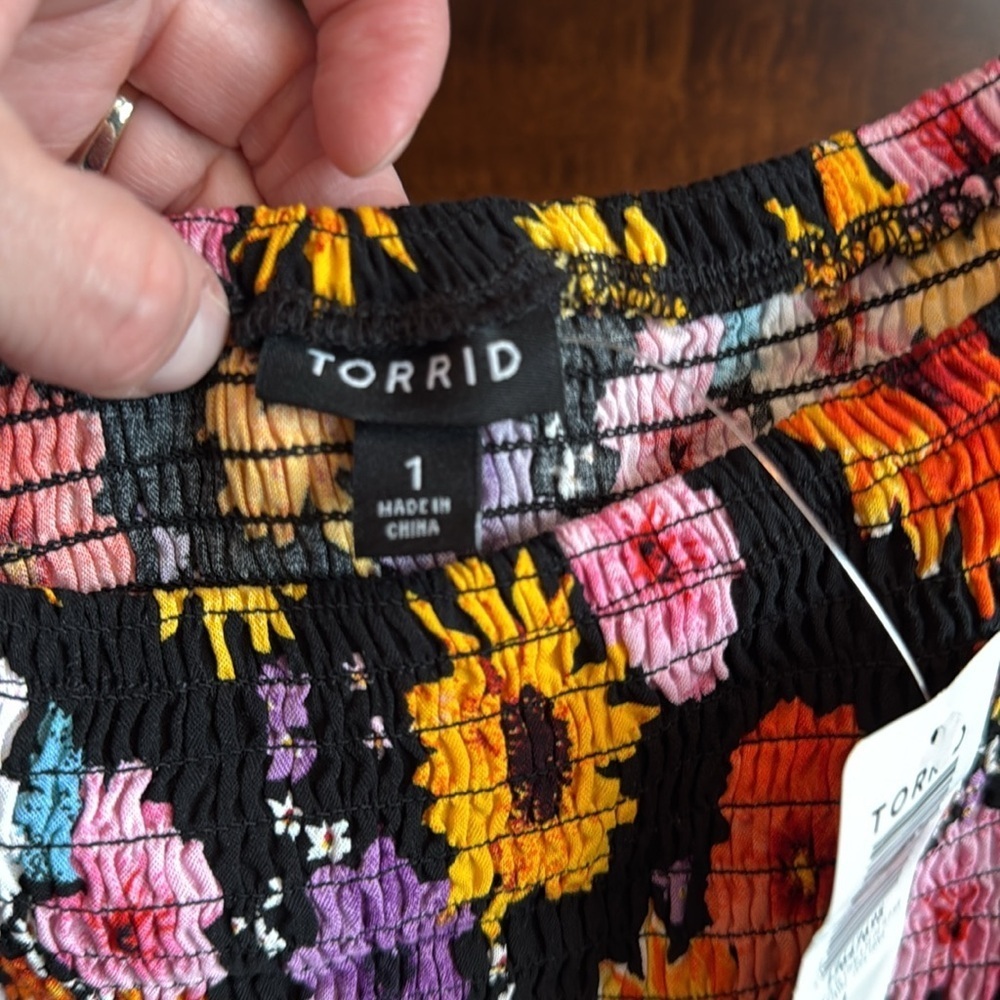 Torrid Maxi Challis Off-Shoulder Dress bright color flower smocked top 14/16 (1) - Picture 4 of 10